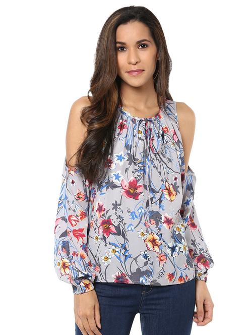 cold shoulder floral top - 15807606 - Very Small Image - 1