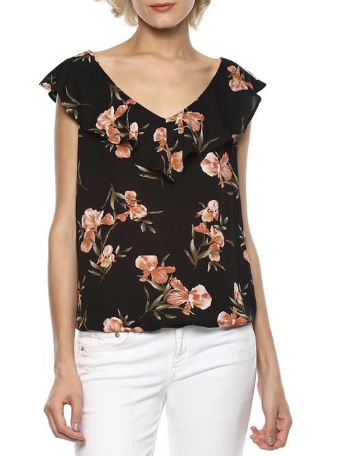 ruffled v-neck floral top - 15807619 - Very Small Image - 1