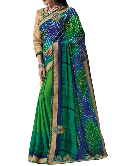 half & half bandhani saree with unstiched blouse with blouse - 15807975 - Very Small Image - 1