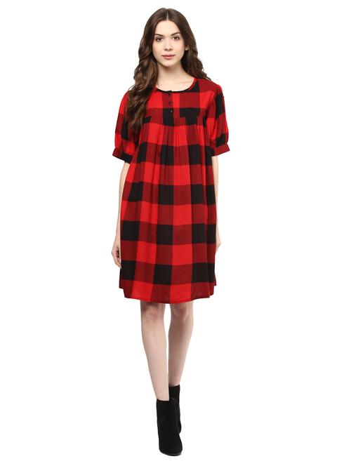 tartan empire line gather detail dress - 15808547 - Very Small Image - 1