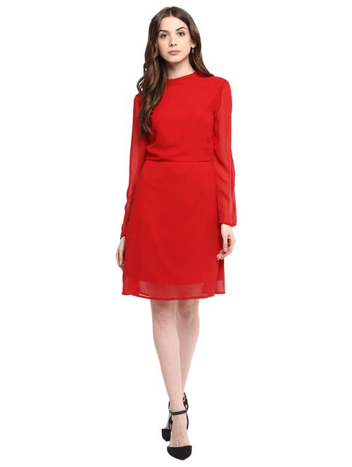 tie back mock neck dress - 15808551 - Very Small Image - 1