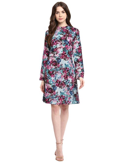 floral mock neck a-line dress - 15808553 - Very Small Image - 1