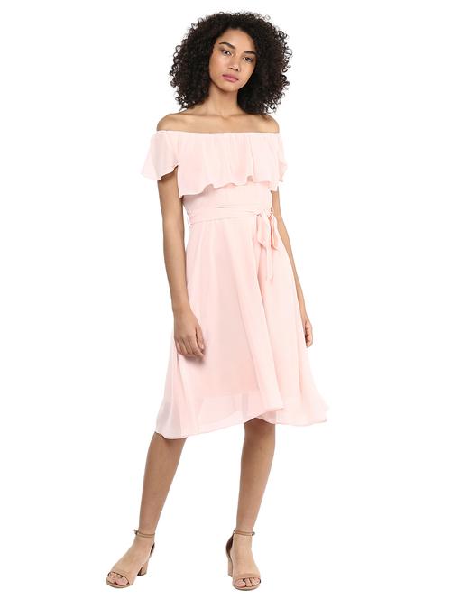 ruffled off shoulder flared dress - 15808580 - Very Small Image - 1
