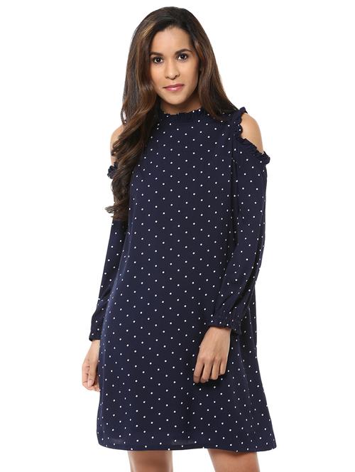 frill detail polka dot cold shoulder dress - 15808597 - Very Small Image - 1