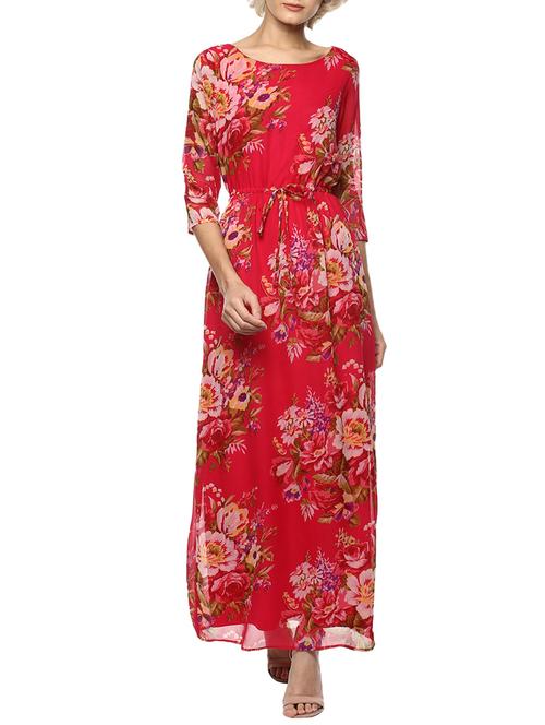 drawstring waist floral maxi dress - 15808611 - Very Small Image - 1