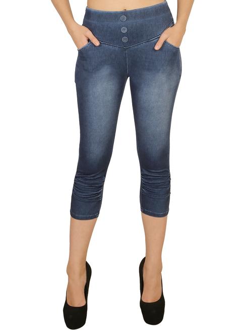 faux button detail denim capri - 15809513 - Very Small Image - 1