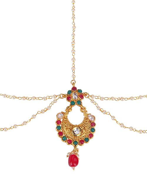 multi colored metal maang teekas & passa - 15810176 - Very Small Image - 1
