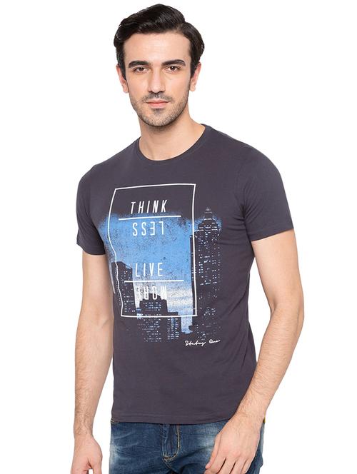 grey chest print t-shirt - 15810482 - Very Small Image - 1