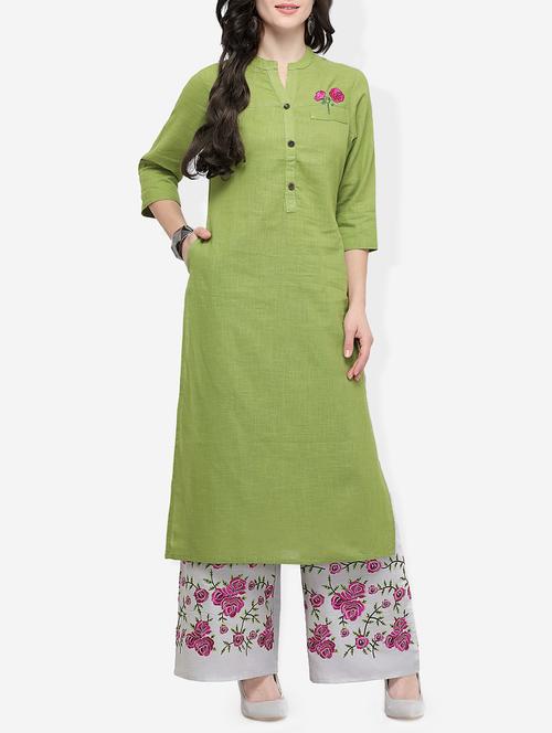floral embroidered a-line kurta - 15812103 - Very Small Image - 1