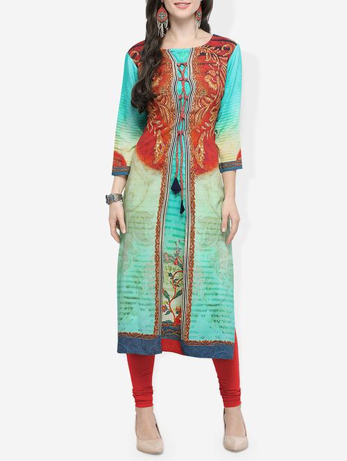 drawstring detail printed a-line kurta - 15812104 - Very Small Image - 1