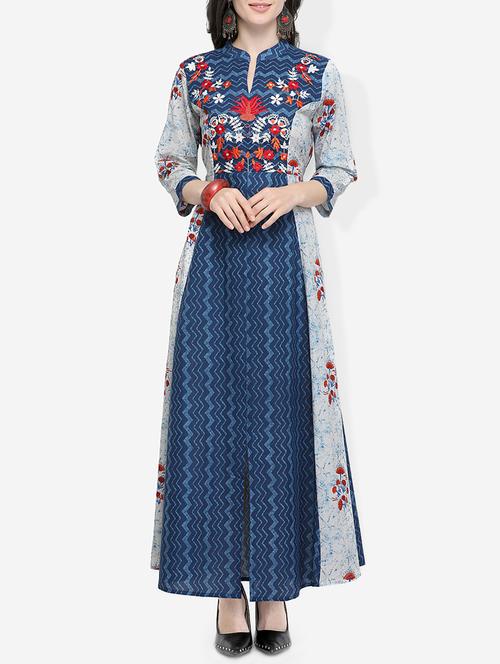 floral embroidered a-line kurta - 15812115 - Very Small Image - 1