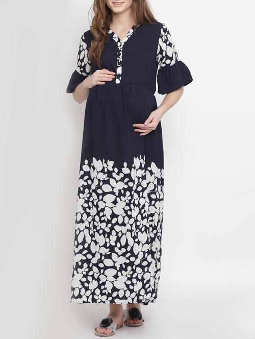 navy bell sleeved maternity wear dress - 15813998 - Very Small Image - 1