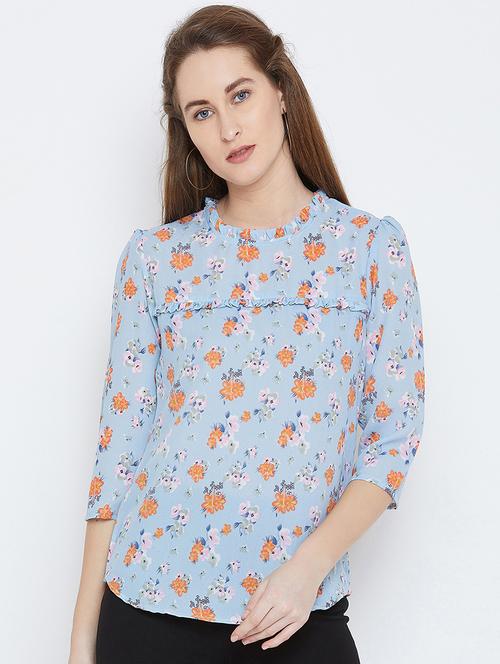 frill trim floral top - 15814332 - Very Small Image - 1
