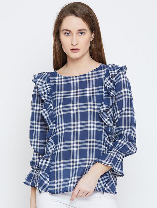 checkered ruffle trim top - 15814339 - Very Small Image - 1