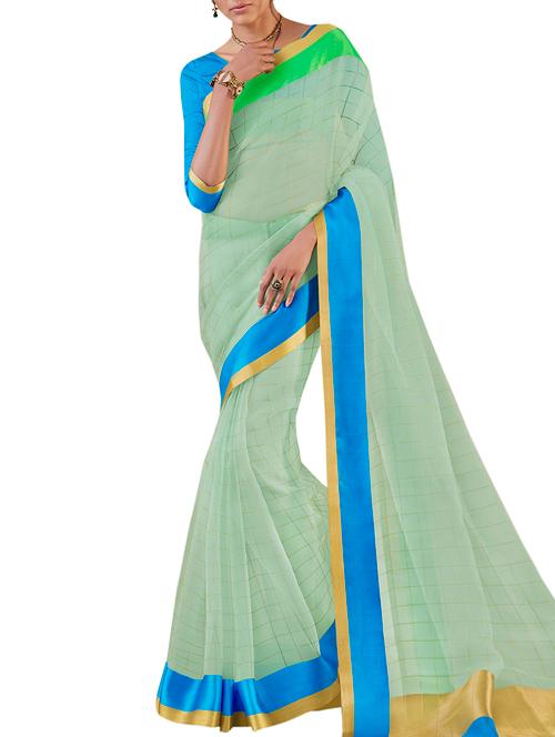 t satin border zari check saree - 15814390 - Very Small Image - 1