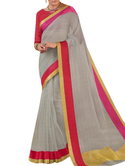 t satin border zari check saree - 15814393 - Very Small Image - 1