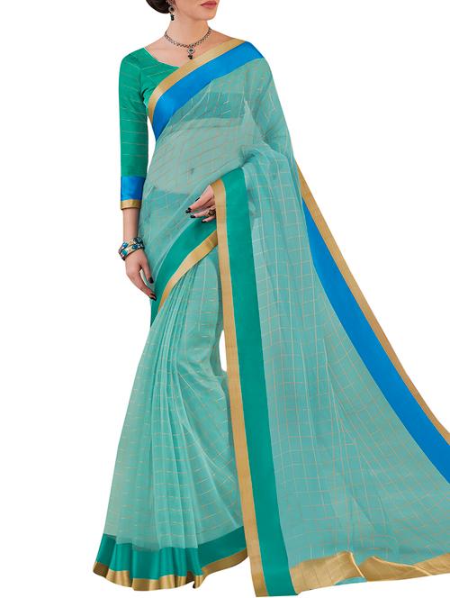 turquoise organza saree - 15814398 - Very Small Image - 1