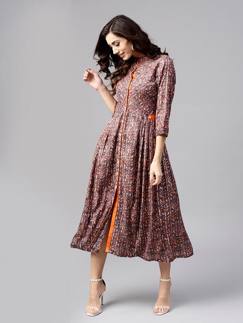 flared printed ethnic dress - 15814666 - Very Small Image - 1