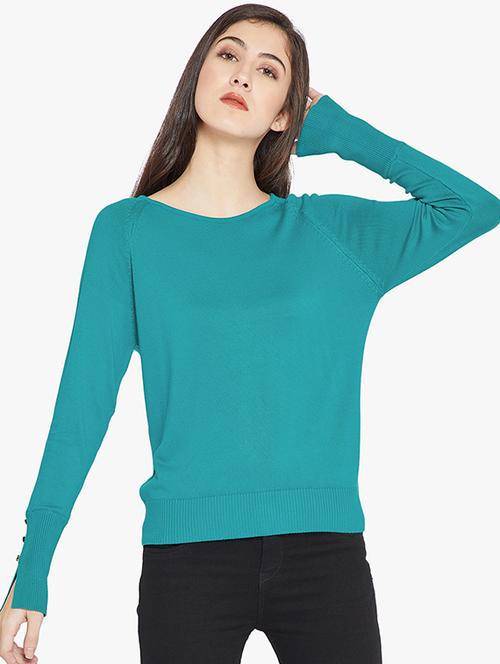 teal button detail raglan sleeved pullover - 15814965 - Very Small Image - 1