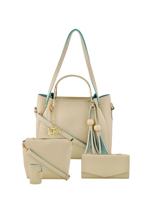 cream leatherette (pu) combo handbag - 15815190 - Very Small Image - 1