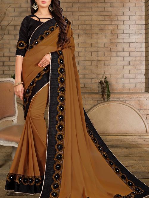 pearl floral ribbon border saree with blouse - 15815734 - Very Small Image - 1