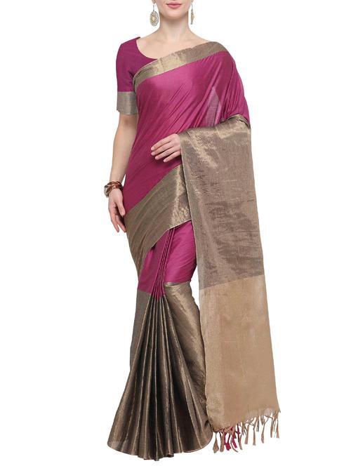 zari border woven saree with blouse - 15815809 - Very Small Image - 1