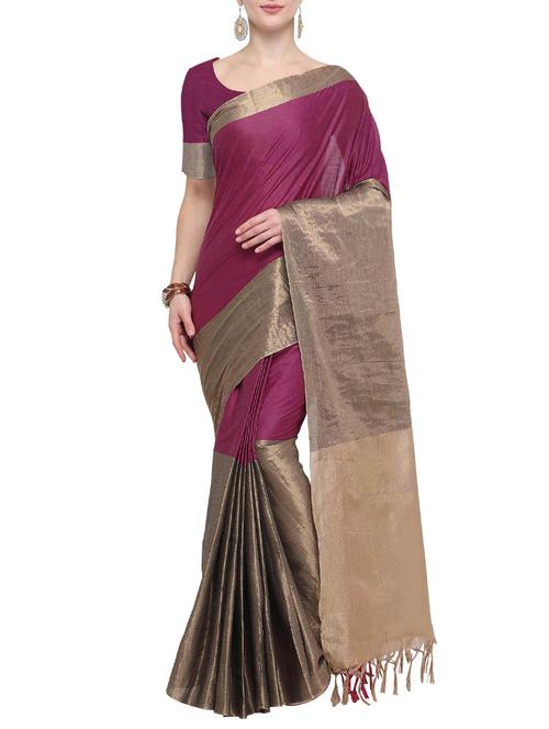 zari border woven saree with blouse - 15815811 - Very Small Image - 1