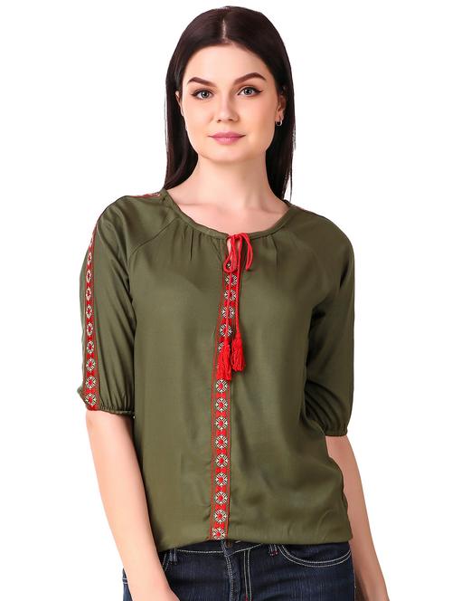 tassel tie neck embroidered top - 15816380 - Very Small Image - 1