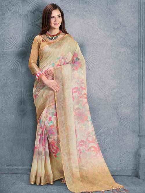digital abstract printed linen saree with blouse - 15817379 - Very Small Image - 1