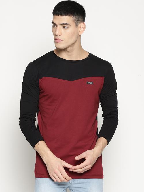 maroon color block t-shirt - 15817554 - Very Small Image - 1