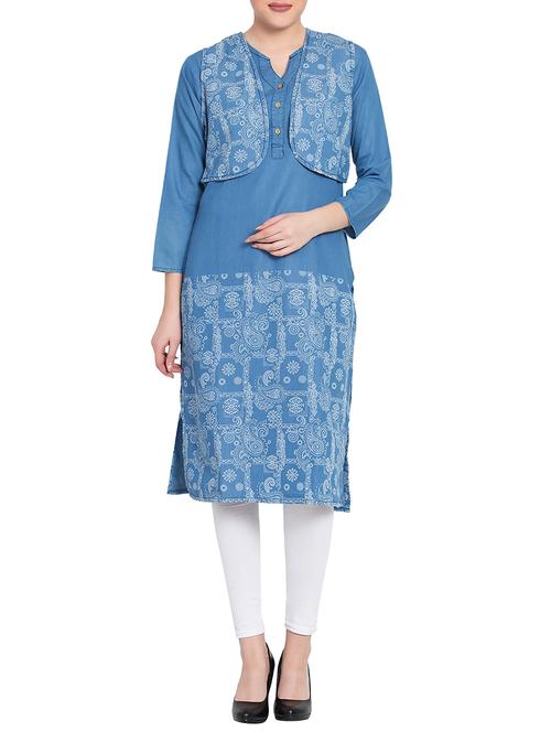 denim printed straight kurta - 15817924 - Very Small Image - 1