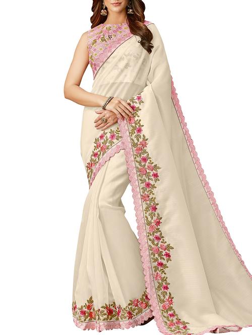 floral embroidered tissue saree with blouse - 15818096 - Very Small Image - 1
