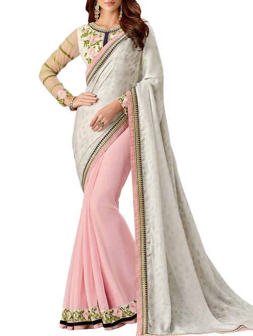 lace border half and half saree with blouse - 15818100 - Very Small Image - 1