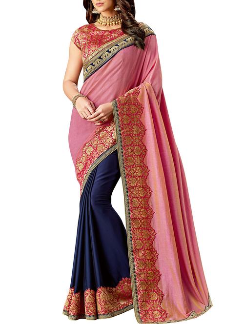 lace border half and half saree with blouse - 15818105 - Very Small Image - 1