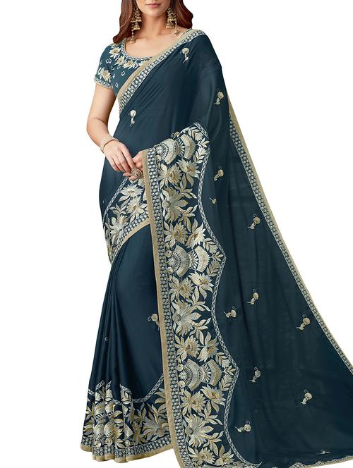 floral embroidered saree with blouse - 15818168 - Very Small Image - 1