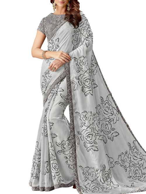 lace border foil print saree with blouse - 15818173 - Very Small Image - 1