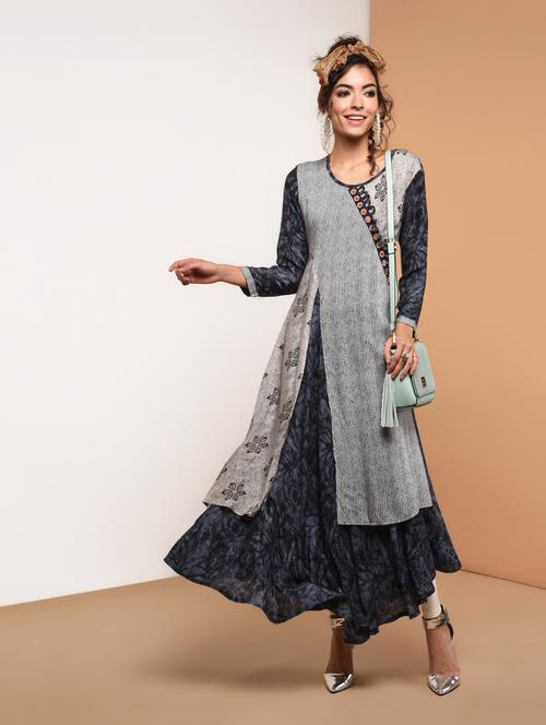 printed layered flared kurta - 15818228 - Very Small Image - 1