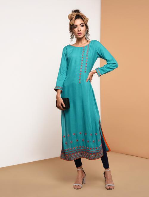 embroidered straight kurta - 15818236 - Very Small Image - 1