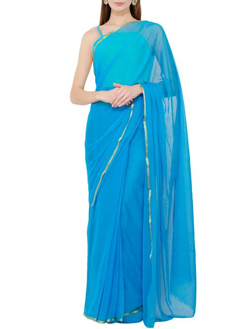 light blue chiffon plain solid daily wear saree - 15818334 - Very Small Image - 1