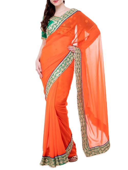 pearl embellished border saree with blouse - 15818338 - Very Small Image - 1