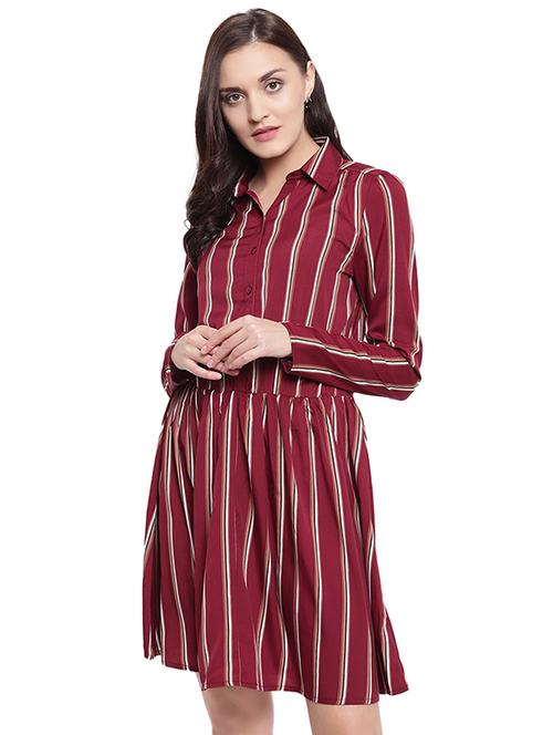 long sleeved striped blouson dress - 15818438 - Very Small Image - 1
