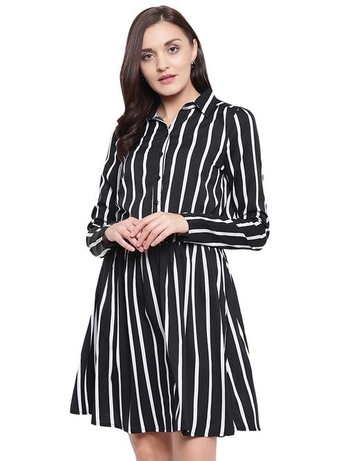 long sleeved striped blouson dress - 15818442 - Very Small Image - 1