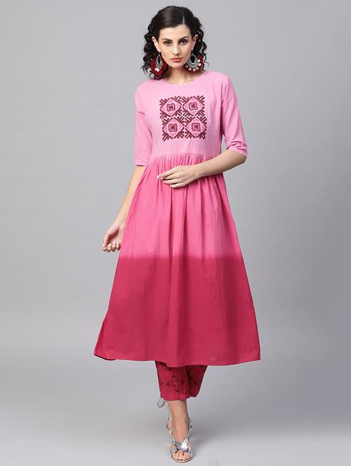 hand painted ombre kurta with pant set - 15818689 - Very Small Image - 1