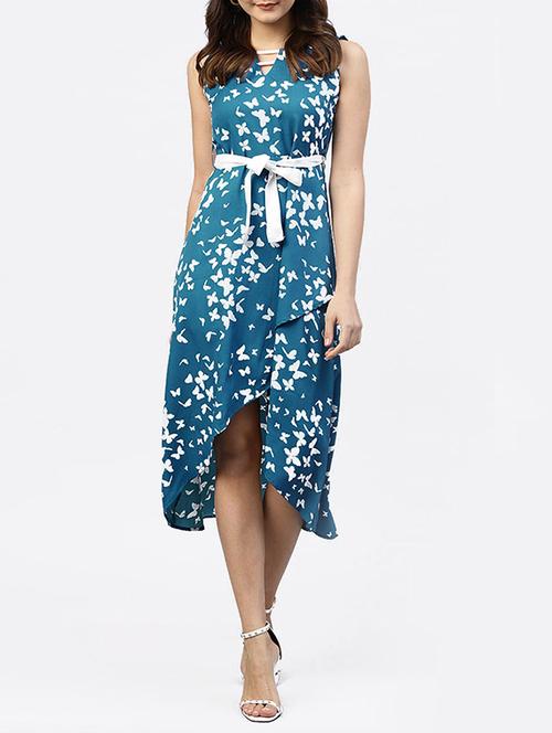 tie up waist butterfly print high low dress - 15818691 - Very Small Image - 1