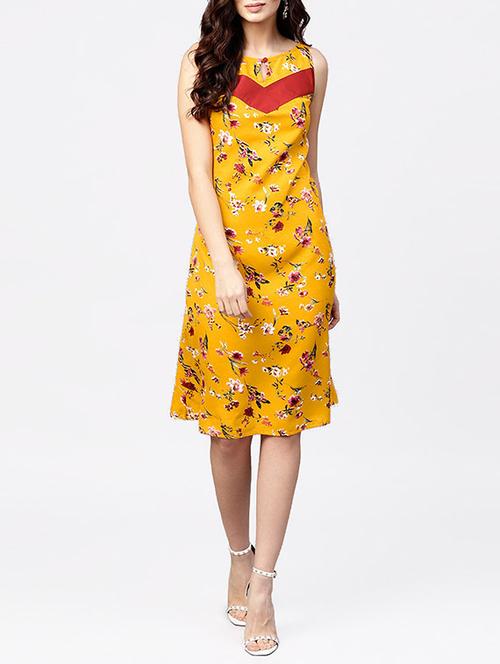 contrast paneled floral a-line dress - 15818692 - Very Small Image - 1