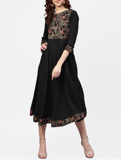 floral boat neck flared dress - 15818695 - Very Small Image - 1