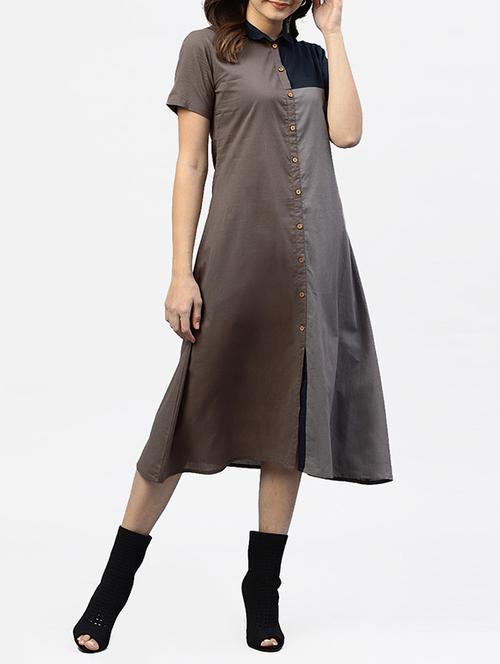 color block button up a-line dress - 15818696 - Very Small Image - 1