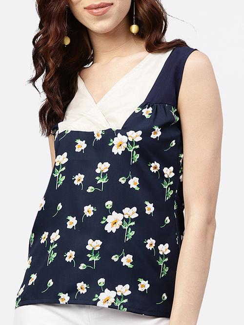 floral gather detail envelop neck top - 15818703 - Very Small Image - 1
