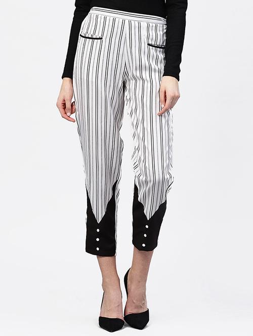 striped button detail trousers - 15818712 - Very Small Image - 1
