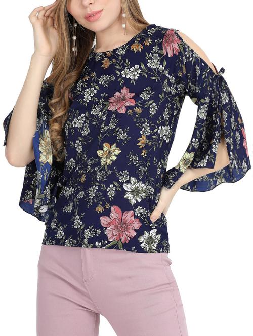 cold shoulder tie-up floral top - 15818762 - Very Small Image - 1